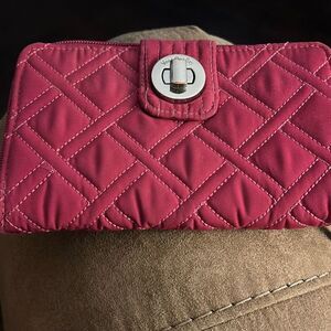 Vera‎ Bradley “Passion Pink” Microfiber RFID Turnlock Wallet.